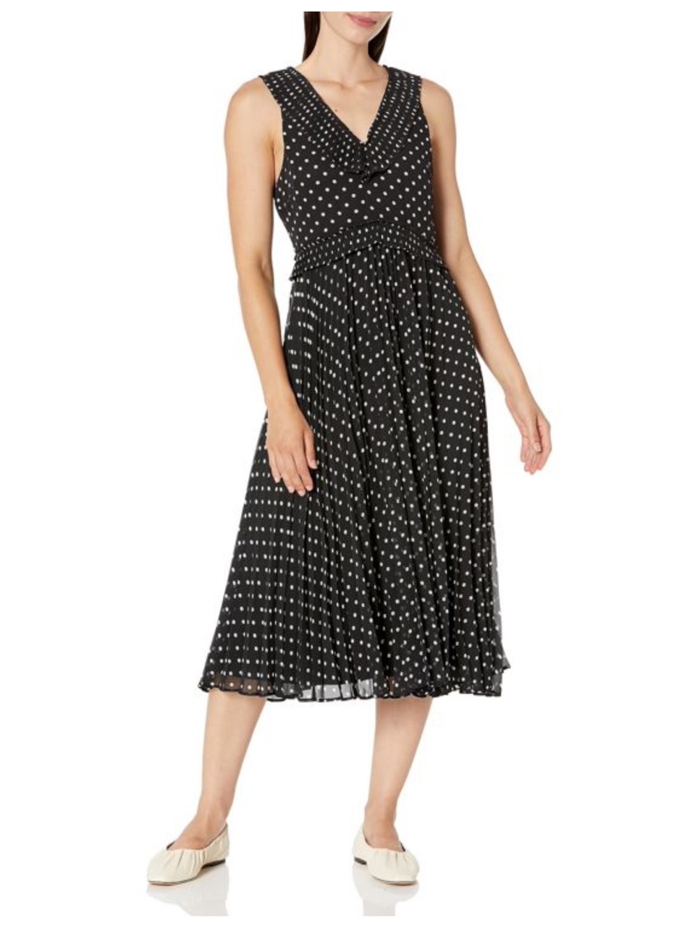 NEW BCBGeneration Black & White Polka Dot V-Neck Midi Dress (size 8)